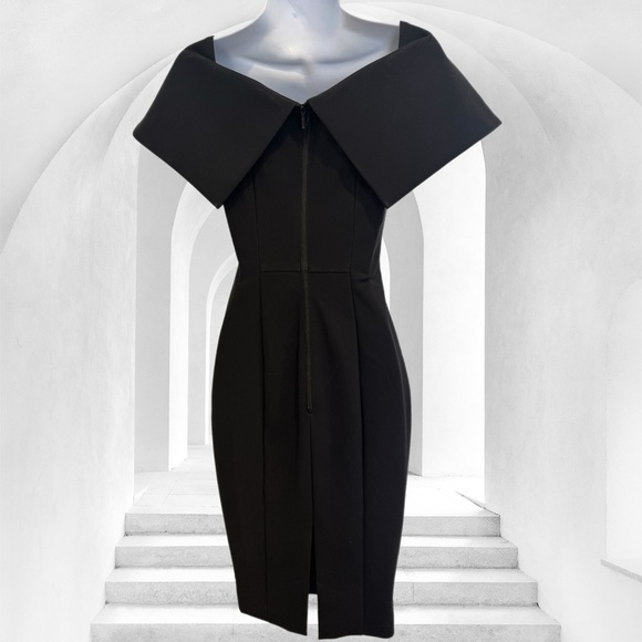 Misha Collection Black crepe off shoulder Brooklyn midi Dress Style RE1641DRBK - Picture 4 of 7